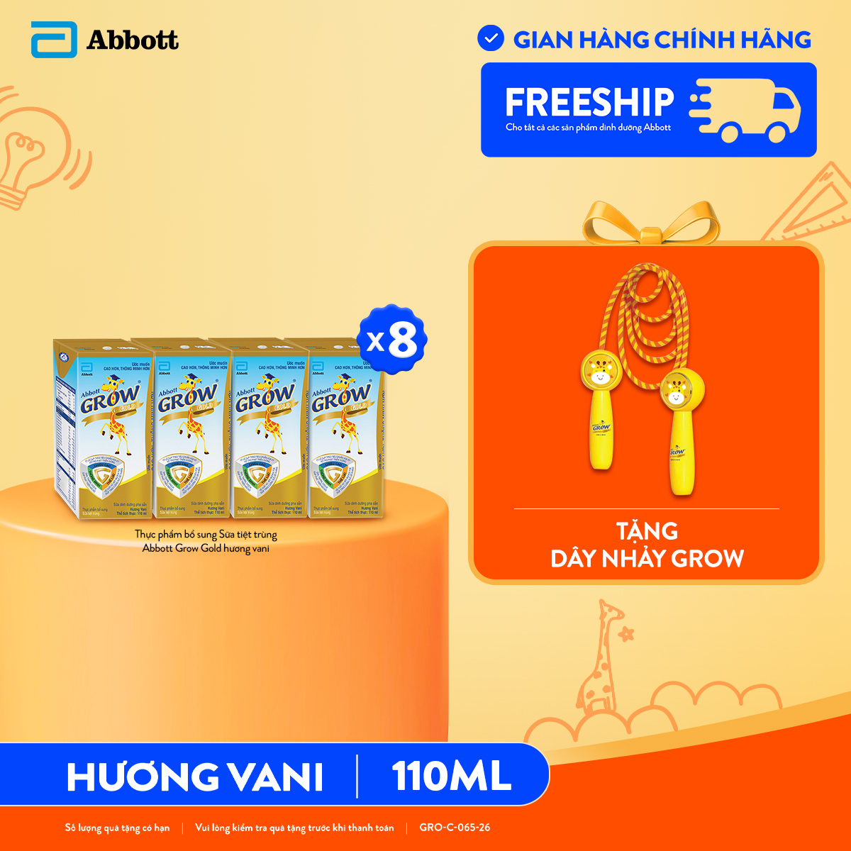 [Tặng dây nhảy Grow] 8 lốc Abbott Grow Gold 110ml